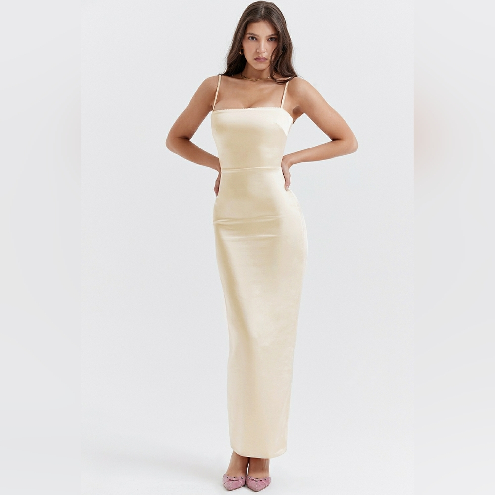 House of CB Cream Satin Constanza Dress Size Small Only Worn Once